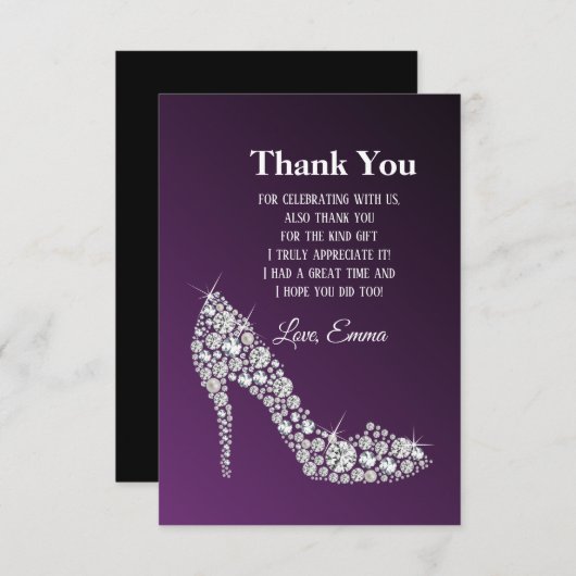 Carte De Remerciements diamant talons hauts parties scintillant élégant m (Devant / Derrière)