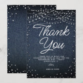 Carte De Remerciements Diamants de Denim Lumières Rustiques Écriture Bleu (Devant / Derrière)