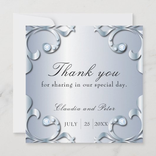 Carte De Remerciements Diamants en Platine Mariage classique élégant (Dos)