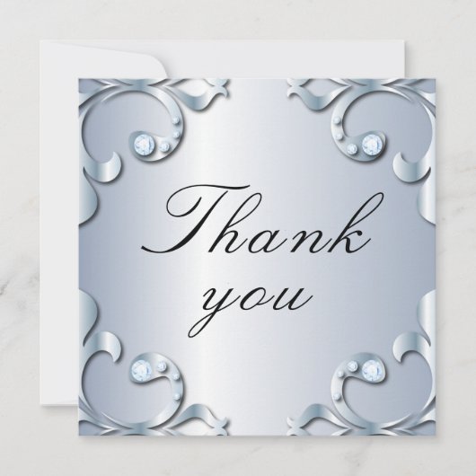 Carte De Remerciements Diamants en Platine Mariage classique élégant (Devant)