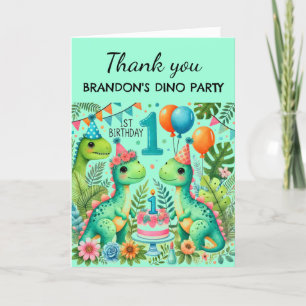 Carte De Remerciements Dinosaur 1er anniversaire fête Boy Dino Cute