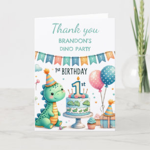 Carte De Remerciements Dinosaur 1er anniversaire fête Boy Dino Cute