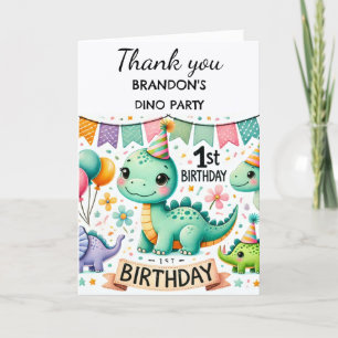 Carte De Remerciements Dinosaur 1er anniversaire fête Boy Dino Cute