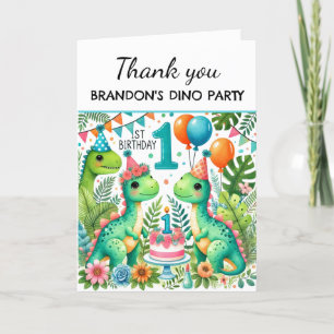Carte De Remerciements Dinosaur 1er anniversaire fête Boy Dino Cute