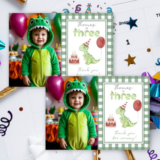 Carte De Remerciements Dinosaur 3rd Birthday thank You