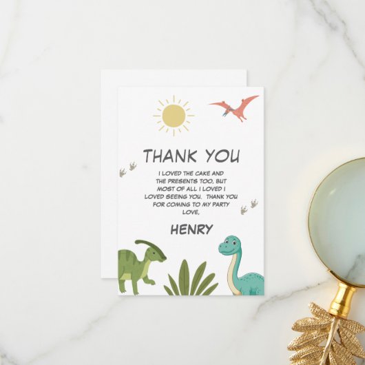 Carte De Remerciements Dinosaur fête d'anniversaire (Devant/Arrière en situation)