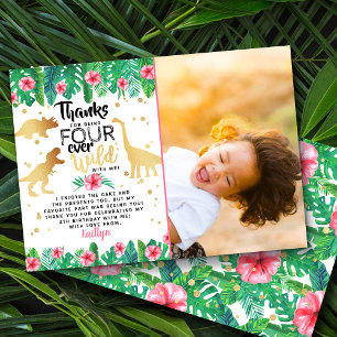 Carte De Remerciements Dinosaure 4 ans des quatre filles sauvages