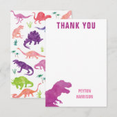 Carte De Remerciements Dinosaure aquarelle violette remerciement personna (Devant / Derrière)
