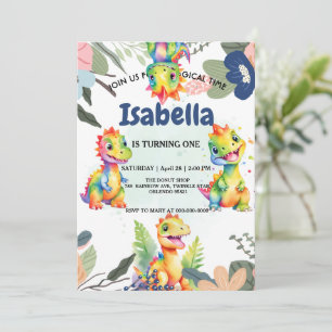 Carte De Remerciements Dinosaure Arc-en-ciel floral mignon Bonne fête d'a