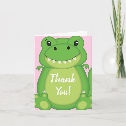 Carte De Remerciements Dinosaure Baby shower T-Rex Rose Girl (Devant)