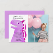 Carte De Remerciements Dinosaure rose mignon, fête d'anniversaire Photo (Devant / Derrière)