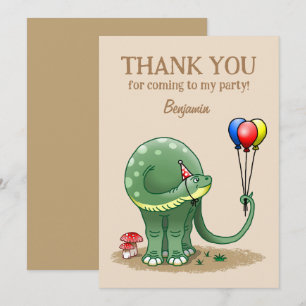 Carte De Remerciements Dinosaure tenant Ballons Anniversaire