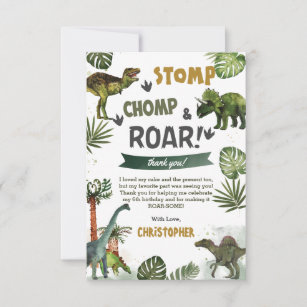 Carte De Remerciements Dinosaures de verdure Anniversaire Fête Stomp Chom