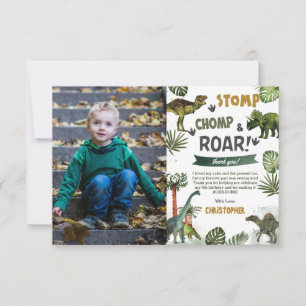 Carte De Remerciements Dinosaures de verdure Anniversaire Fête Stomp Chom