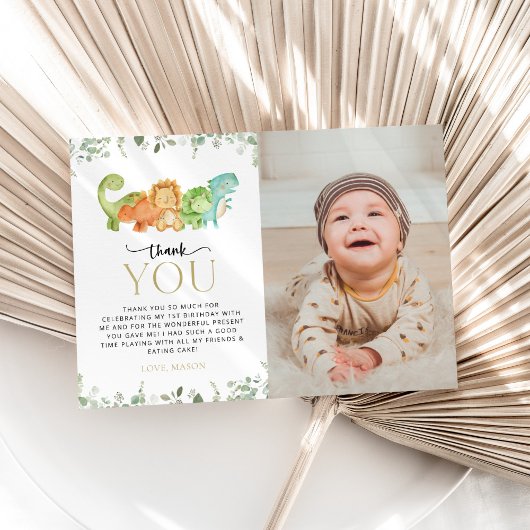 Carte De Remerciements Dinosaures mignons, T-Rex, Jurassique, Premier Ann