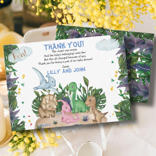 Carte De Remerciements Dinosaures tropicaux Baby shower de verdure Jungle