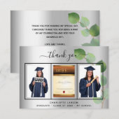 Carte De Remerciements Diplôme d'argent photo de l'étudiant eucalyptus (Devant / Derrière)