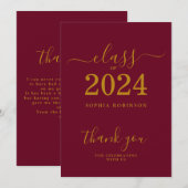 Carte De Remerciements Diplômé de 2024 Marron Or Graduation (Devant / Derrière)