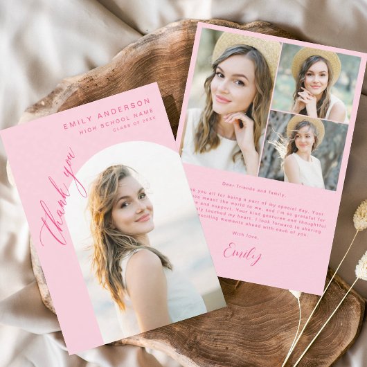 Carte De Remerciements Diplômé de l'arche rose vif Photo simple de remerc