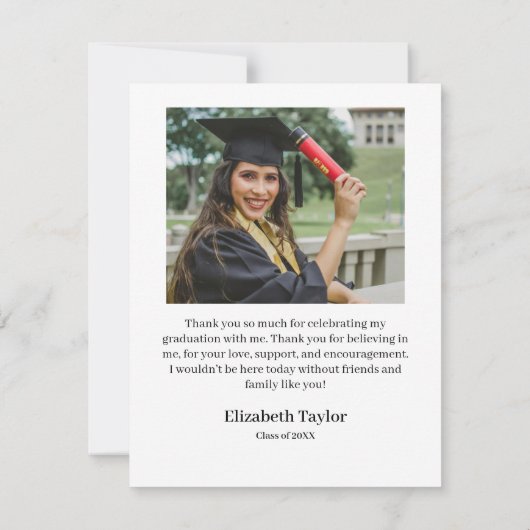 Carte De Remerciements Diplômé en Script moderne Diplôme en photo simple (Dos)