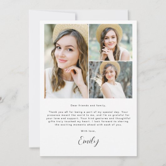 Carte De Remerciements Diplômé en Script moderne Diplôme en photo simple (Dos)