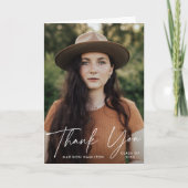 Carte De Remerciements Diplômé moderne blanc Script photo Graduation (Devant)