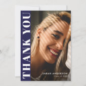 Carte De Remerciements Diplômé Moderne Bleu Marine Blanc Photo Remise des (Devant)