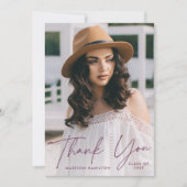 Carte De Remerciements Diplômé Moderne Purple Script Photo Graduation (Devant)