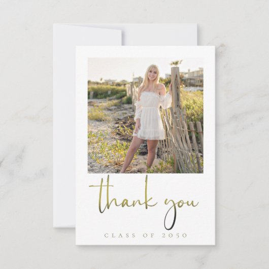 Carte De Remerciements Diplômé Moderne Simple Photo Calligraphie Or (Devant)