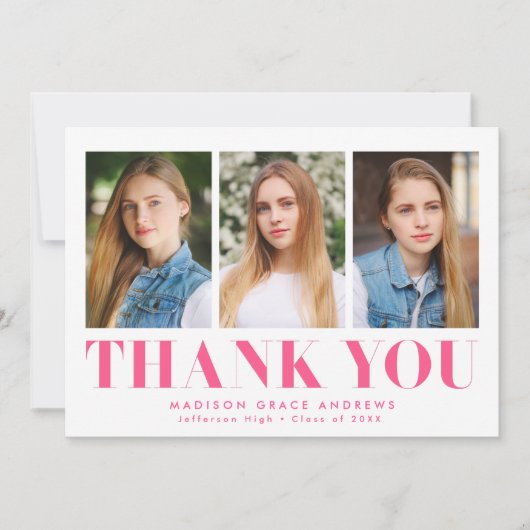 Carte De Remerciements Diplôme photo de 3 Pink Hot Simple Bold (Devant)