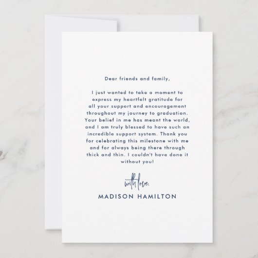 Carte De Remerciements Diplôme photo de script de la marine manuscrit (Dos)