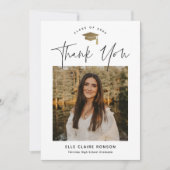 Carte De Remerciements Diplôme photo en noir et blanc de script simple (Devant)