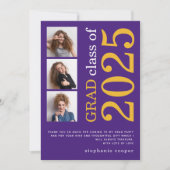 Carte De Remerciements Diplômé Violet Moderne 3 photos Texte Gras 2023  (Devant)