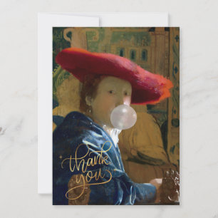 Carte De Remerciements Diva de bubble gum dans un chapeau rouge soufflant