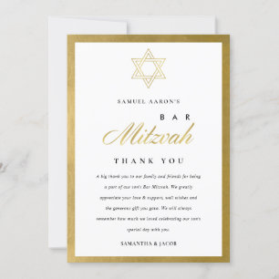 CARTE DE REMERCIEMENTS DOIGTS D'EAU D'INDIGO BLEU GOLD BAT BAR MITZVAH