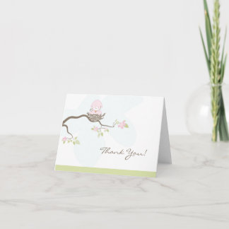 Carte de remerciements d'oiseaux pour bébés roses