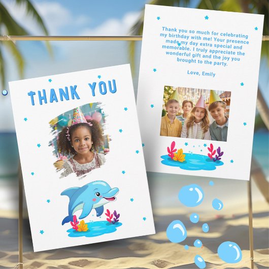 Carte De Remerciements Dolphin Sea Animals Birthday 2 Photo 