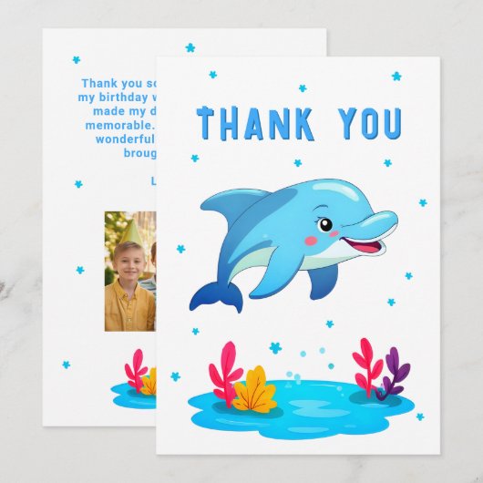 Carte De Remerciements Dolphin Sea Animals Birthday Photo  (Devant / Derrière)