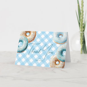 Carte De Remerciements Donut   Baby shower Garçon En vichy bleu