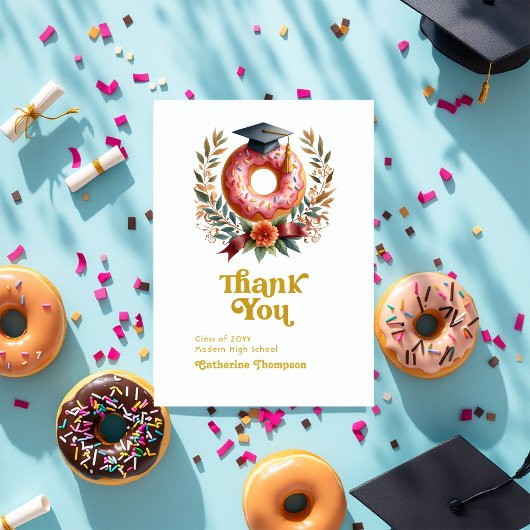 Carte De Remerciements Donuts roses et dorés et diplômes de fin d'études