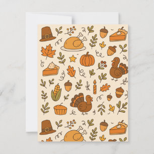 Carte De Remerciements Doodle de Thanksgiving en motif continu