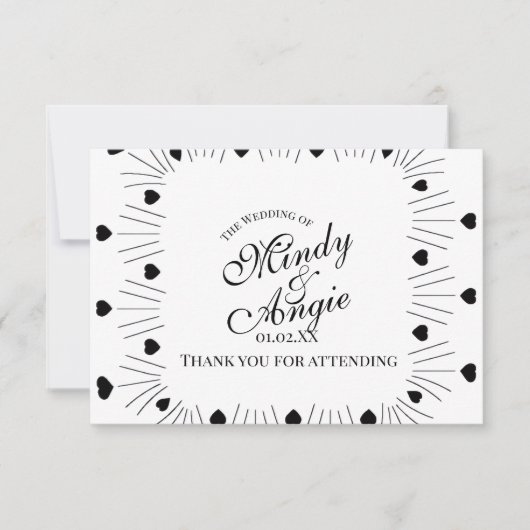 Carte De Remerciements Doodle Hearts Frame Script Wedding (Devant)