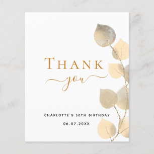 Carte de remerciements d'or eucalyptus d'anniversa