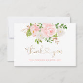 Carte de remerciements d'or floral rose (Devant)