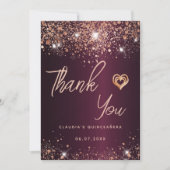 Carte de remerciements d'or rose de Quinceanera (Devant)