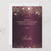 Carte de remerciements d'or rose de Quinceanera (Dos)