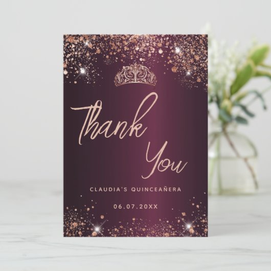 Carte de remerciements d'or rose de Quinceanera (Debout devant)