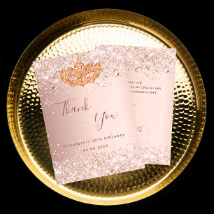 Carte de remerciements d'or rose masquade