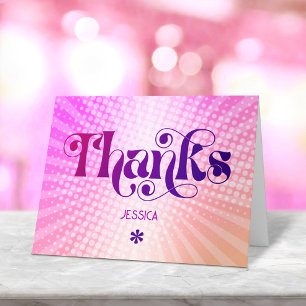 Carte De Remerciements Douce 16 Groovy Gras Rétro Rose Orange Dégradé