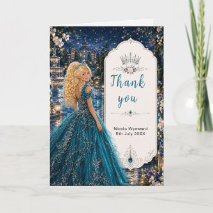 Carte De Remerciements Douce 16 Princesse Jardin Bleu Canard